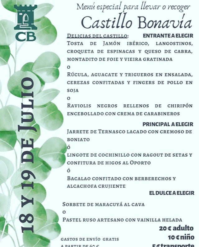 Menú para llevar 18 y 19 julio