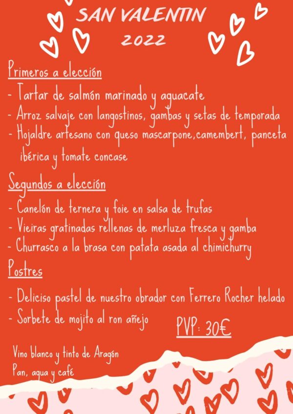 MENÚ SAN VALENTÍN EN CASTILLO BONAVÍA-2022