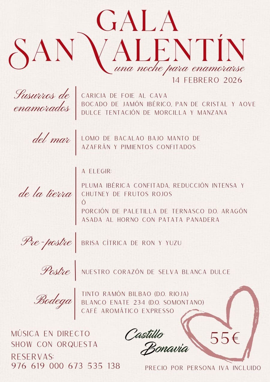 Menú San Valentín 2026_Menú Especial Castillo Bonavía_Cena Romántica en Zaragoza